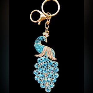 Elegant Blue and Gold Peacock Bag Charm/Keychain
